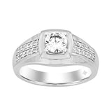 MEN'S RING 1CT ROUND DIAMOND 14K WHITE GOLD