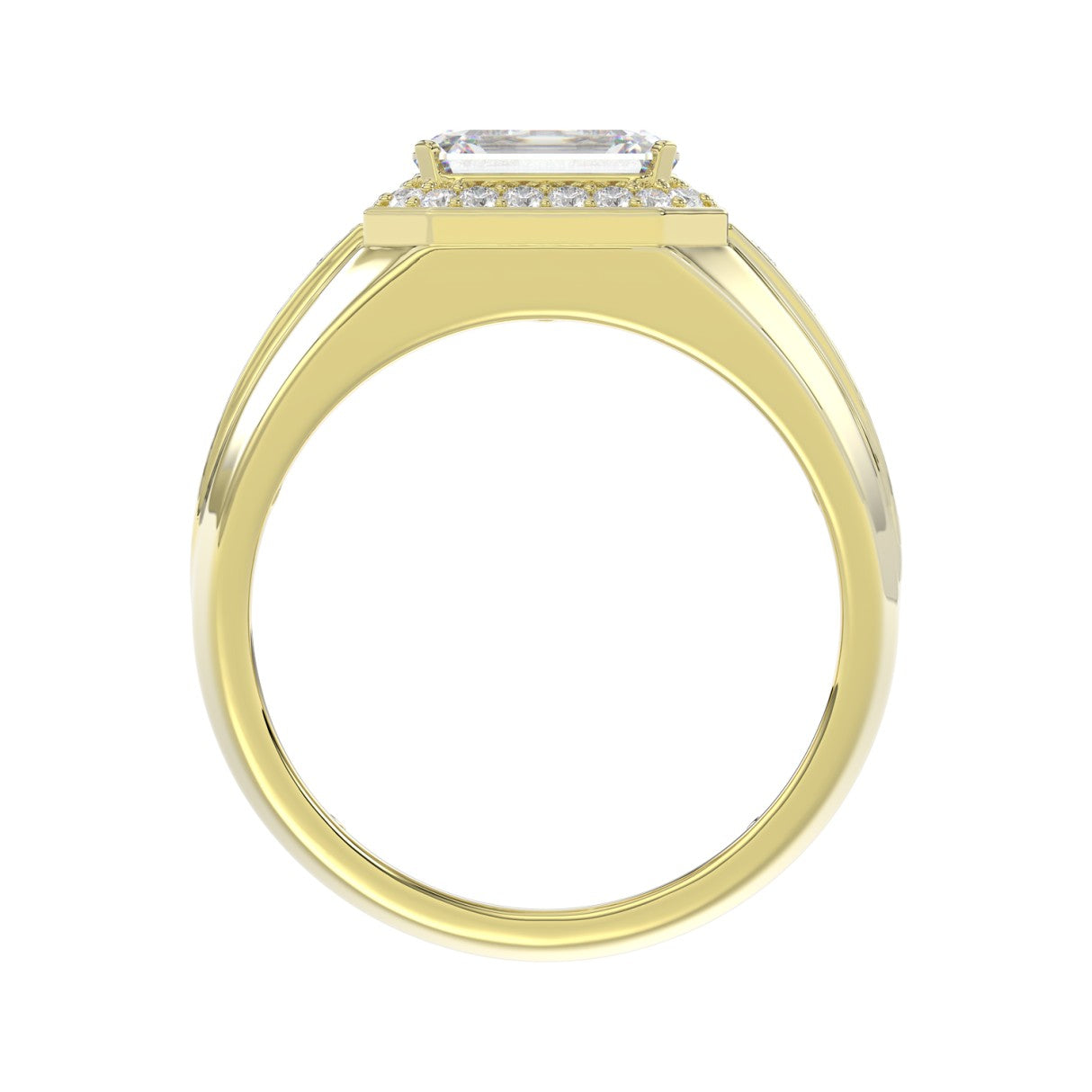 MEN'S RING 2 1/2CT ROUND/EMERALD DIAMOND 14K YELLOW GOLD (CENTER STONE EMERALD DIAMOND 2CT )