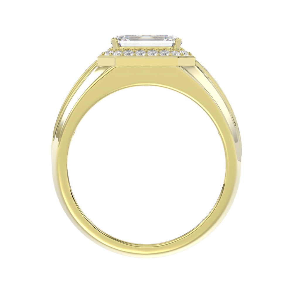 MEN'S RING 2 1/2CT ROUND/EMERALD DIAMOND 14K YELLOW GOLD (CENTER STONE EMERALD DIAMOND 2CT )