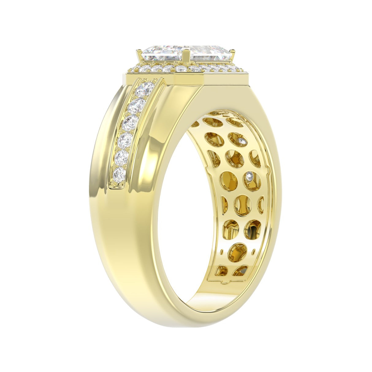 MEN'S RING 2 1/2CT ROUND/EMERALD DIAMOND 14K YELLOW GOLD (CENTER STONE EMERALD DIAMOND 2CT )
