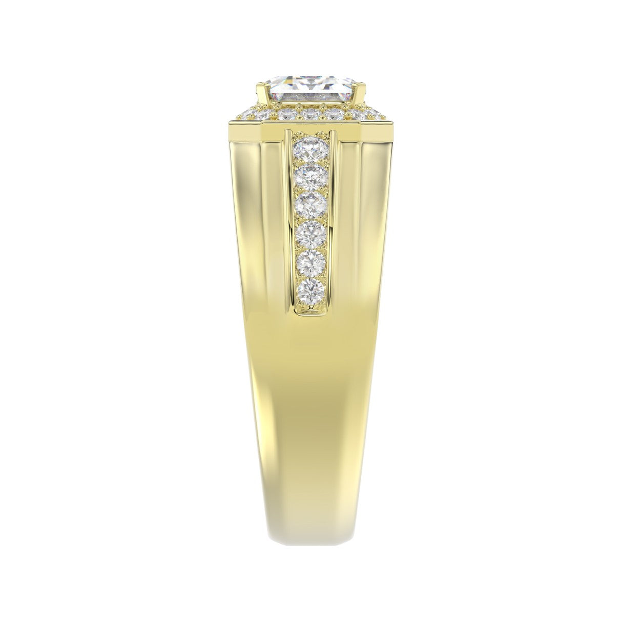 MEN'S RING 2 1/2CT ROUND/EMERALD DIAMOND 14K YELLOW GOLD (CENTER STONE EMERALD DIAMOND 2CT )