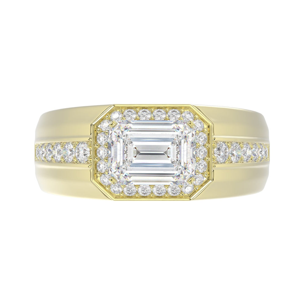 MEN'S RING 2 1/2CT ROUND/EMERALD DIAMOND 14K YELLOW GOLD (CENTER STONE EMERALD DIAMOND 2CT )