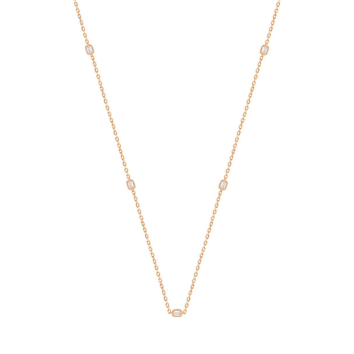 14K ROSE GOLD 3/4CT EMERALD DIAMOND LADIES NECKLACE