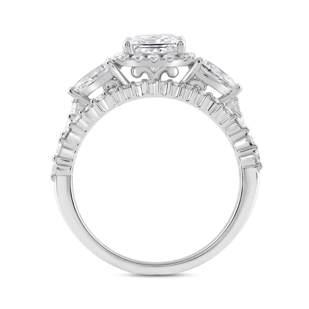 LADIES BRIDAL SET 2CT ROUND/PRINCESS/PEAR DIAMOND 14K WHITE GOLD (CENTER STONE PRINCESS DIAMOND 1CT )