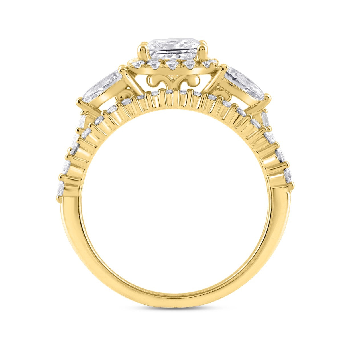 LADIES BRIDAL SET 2CT ROUND/PRINCESS/PEAR  DIAMOND 14K YELLOW GOLD (CENTER STONE PRINCESS DIAMOND 1CT )