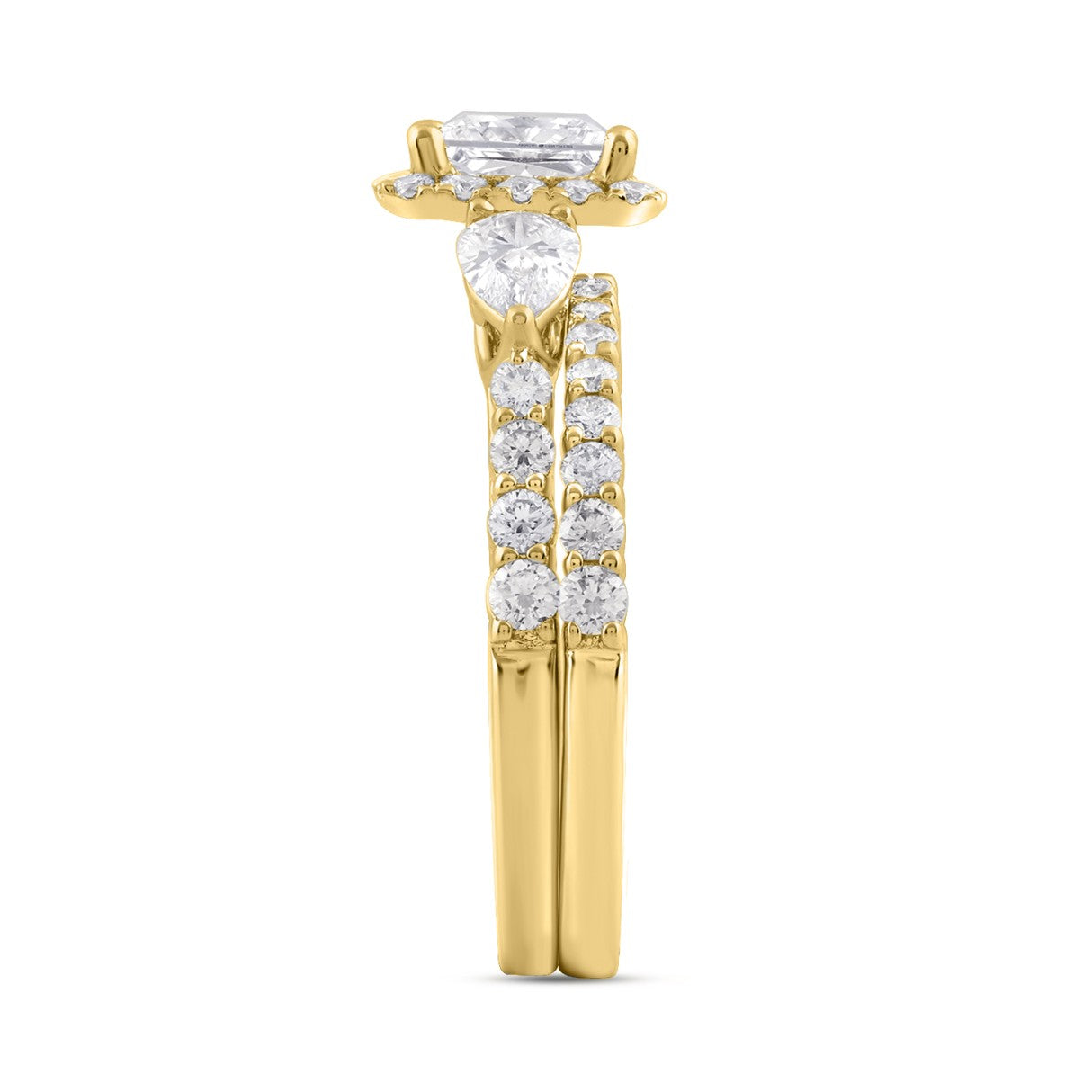 LADIES BRIDAL SET 2CT ROUND/PRINCESS/PEAR  DIAMOND 14K YELLOW GOLD (CENTER STONE PRINCESS DIAMOND 1CT )
