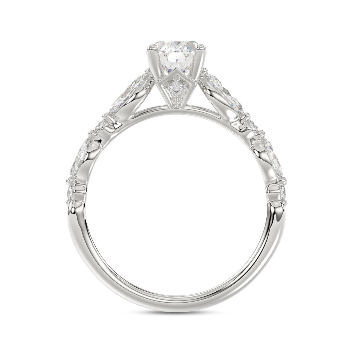 LADIES RING 1 1/2CT ROUND/OVAL/MARQUISE DIAMOND 14K WHITE GOLD (CENTER STONE OVAL DIAMOND 1CT)