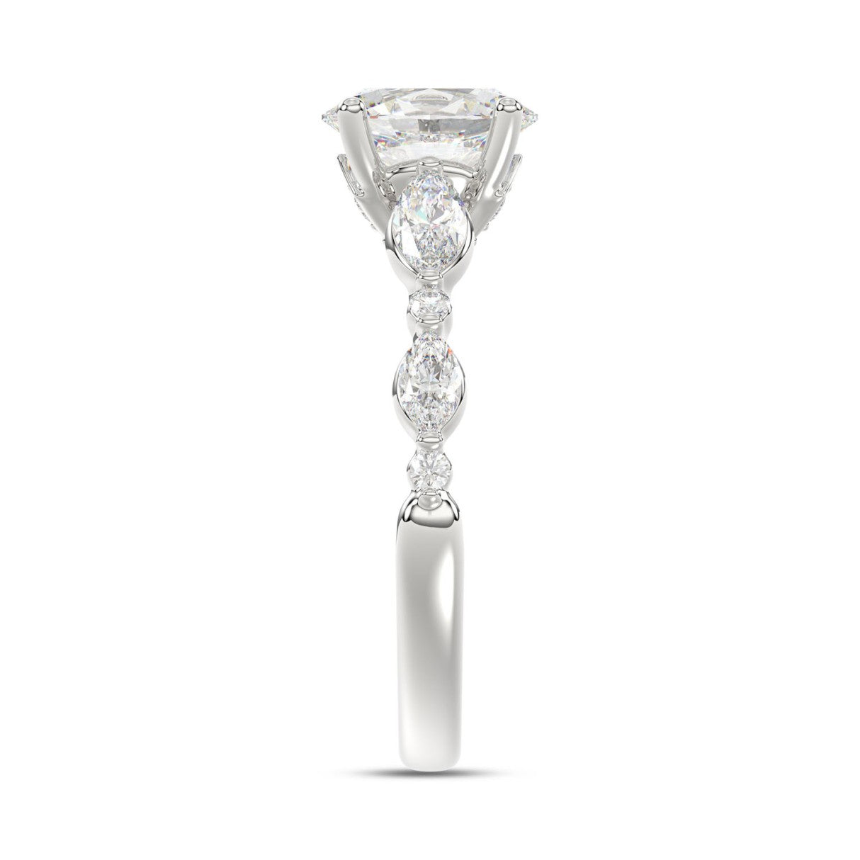LADIES RING 1 1/2CT ROUND/OVAL/MARQUISE DIAMOND 14K WHITE GOLD (CENTER STONE OVAL DIAMOND 1CT)