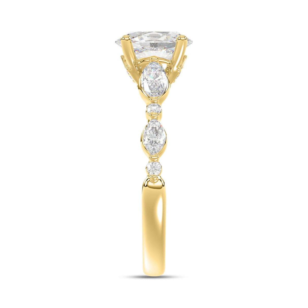 LADIES RING 1 1/2CT ROUND/OVAL/MARQUISE DIAMOND 14K YELLOW GOLD (CENTER STONE OVAL DIAMOND 1CT)