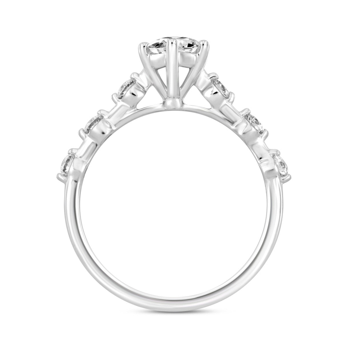 14K WHITE GOLD 1 1/4CT ROUND/MARQUISE DIAMOND LADIES RING (CENTER STONE MARQUISE DIAMOND 1CT)