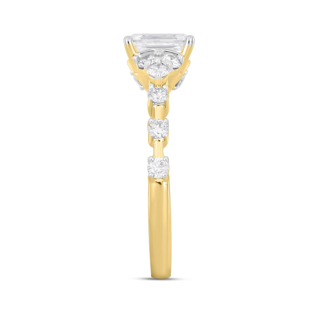 LADIES RING 1 1/2CT ROUND/EMERALD DIAMOND 14K YELLOW GOLD (CENTER STONE EMERALD DIAMOND 1CT)