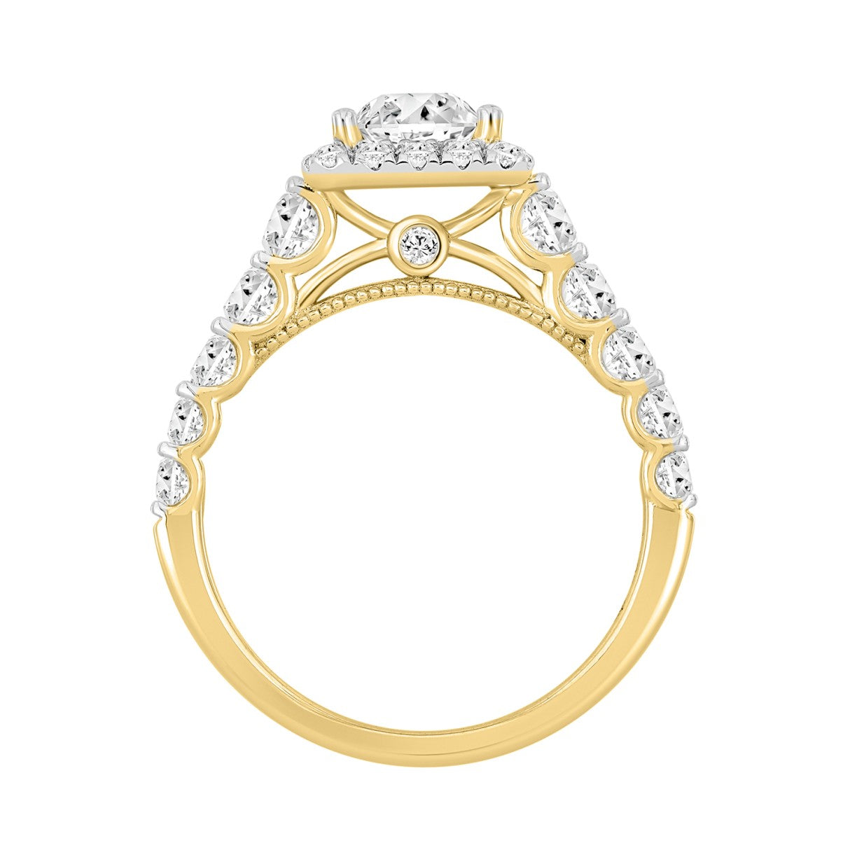 LADIES BRIDAL SET 2 1/2CT ROUND/PRINCESS DIAMOND 14K YELLOW GOLD (CENTER STONE PRINCESS DIAMOND 1CT )