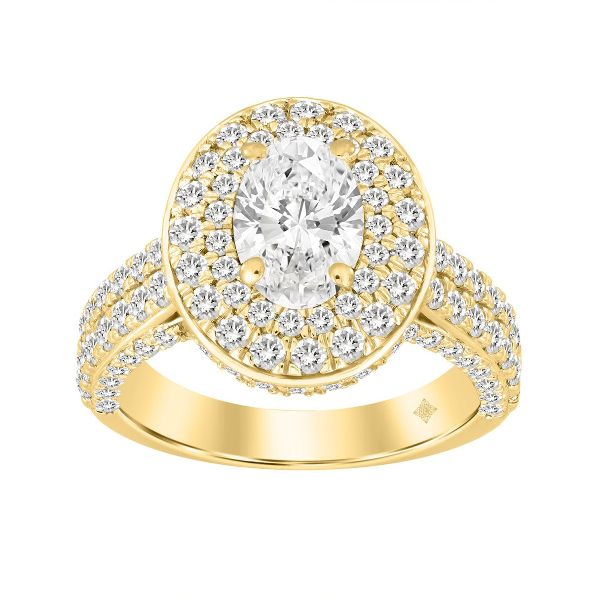 LADIES BRIDAL SET 3CT ROUND/OVAL DIAMOND 14K YELLOW GOLD (CENTER STONE OVAL DIAMOND 1CT )