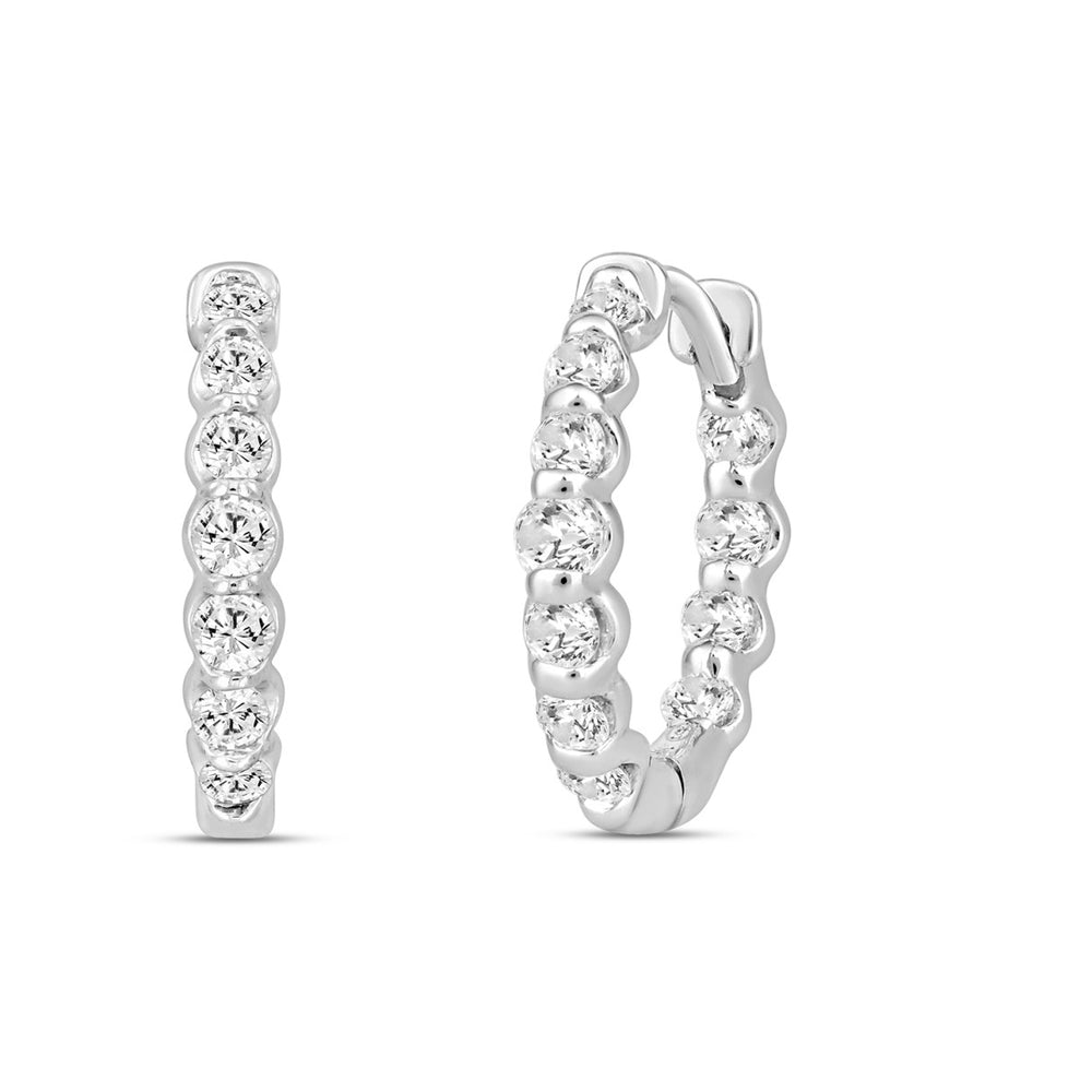 14K White Gold diamond inside-out hoop ladies earrings featuring round diamonds 3/4CT (Color F-G -Clarity VS1/VS2)