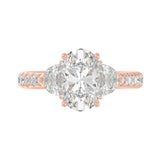 14K ROSE GOLD 3.00CT ROUND/OVAL/HALF MOON DIAMOND LADIES RING (CENTER STONE OVAL DIAMOND 2CT)