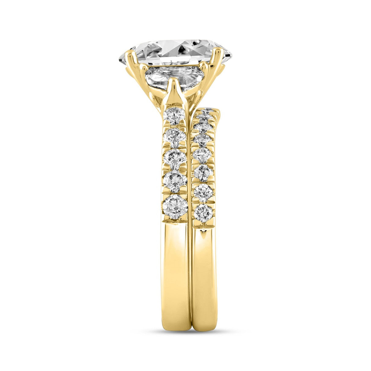 LADIES BRIDAL SET 3 1/3CT ROUND/OVAL/HALF MOON 14K YELLOW GOLD (CENTER STONE OVAL DIAMOND 2CT )