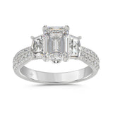 LADIES RING 3CT ROUND/EMERALD/CADILLAC DIAMOND 14K WHITE GOLD (CENTER STONE EMERALD DIAMOND 2CT )