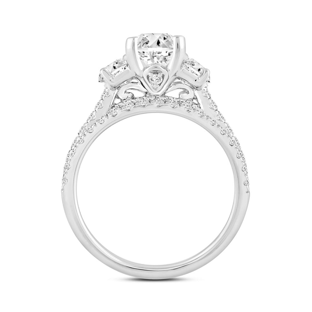 LADIES BRIDAL SET 3 1/4CT ROUND/EMERALD/CADILLAC DIAMOND 14K WHITE GOLD (CENTER STONE EMERALD DIAMOND 2CT )