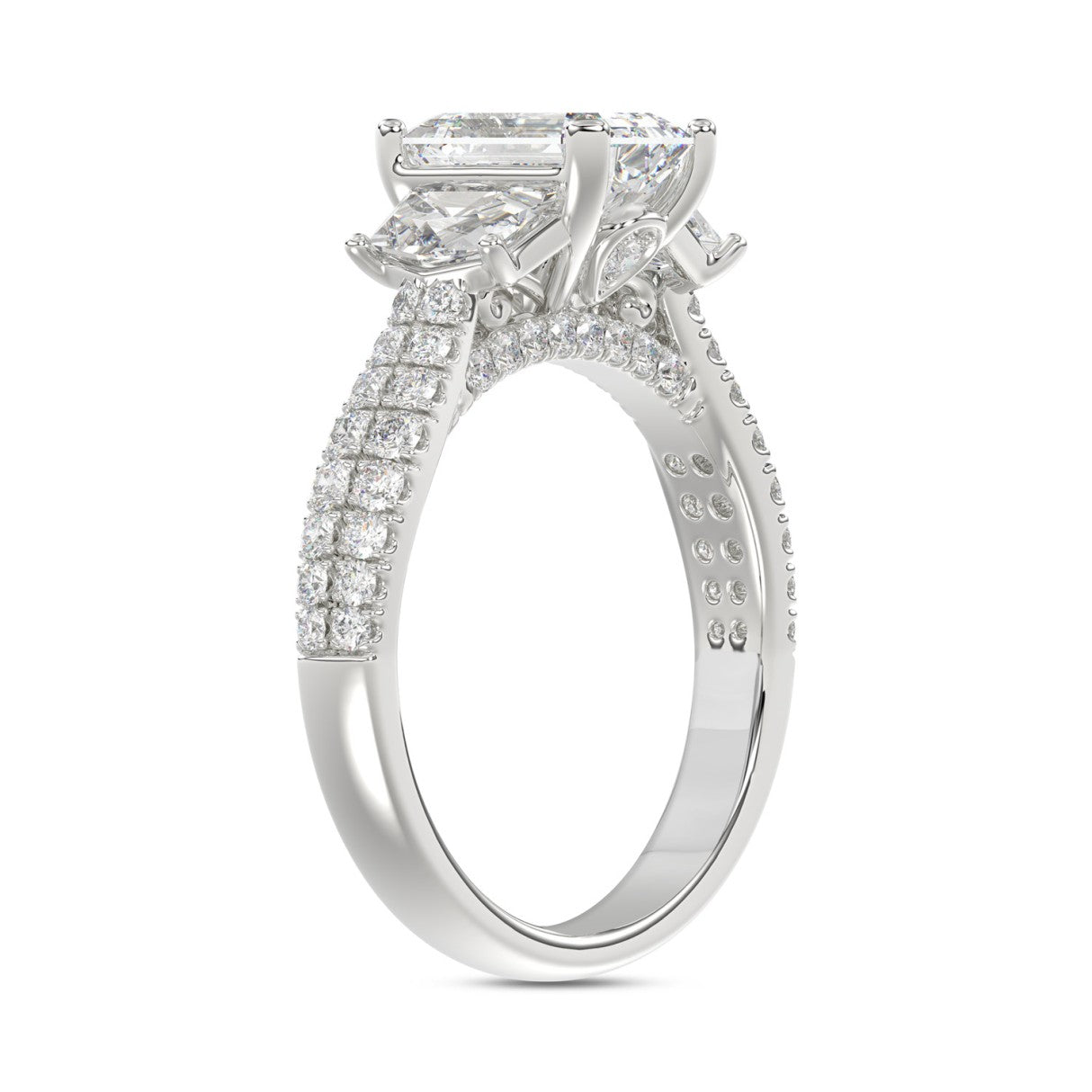 LADIES RING 3CT ROUND/EMERALD/CADILLAC DIAMOND 14K WHITE GOLD (CENTER STONE EMERALD DIAMOND 2CT )