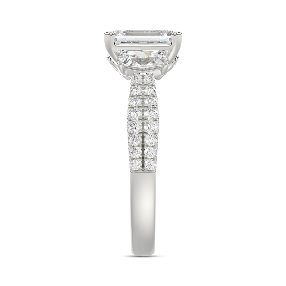 LADIES RING 3CT ROUND/EMERALD/CADILLAC DIAMOND 14K WHITE GOLD (CENTER STONE EMERALD DIAMOND 2CT )