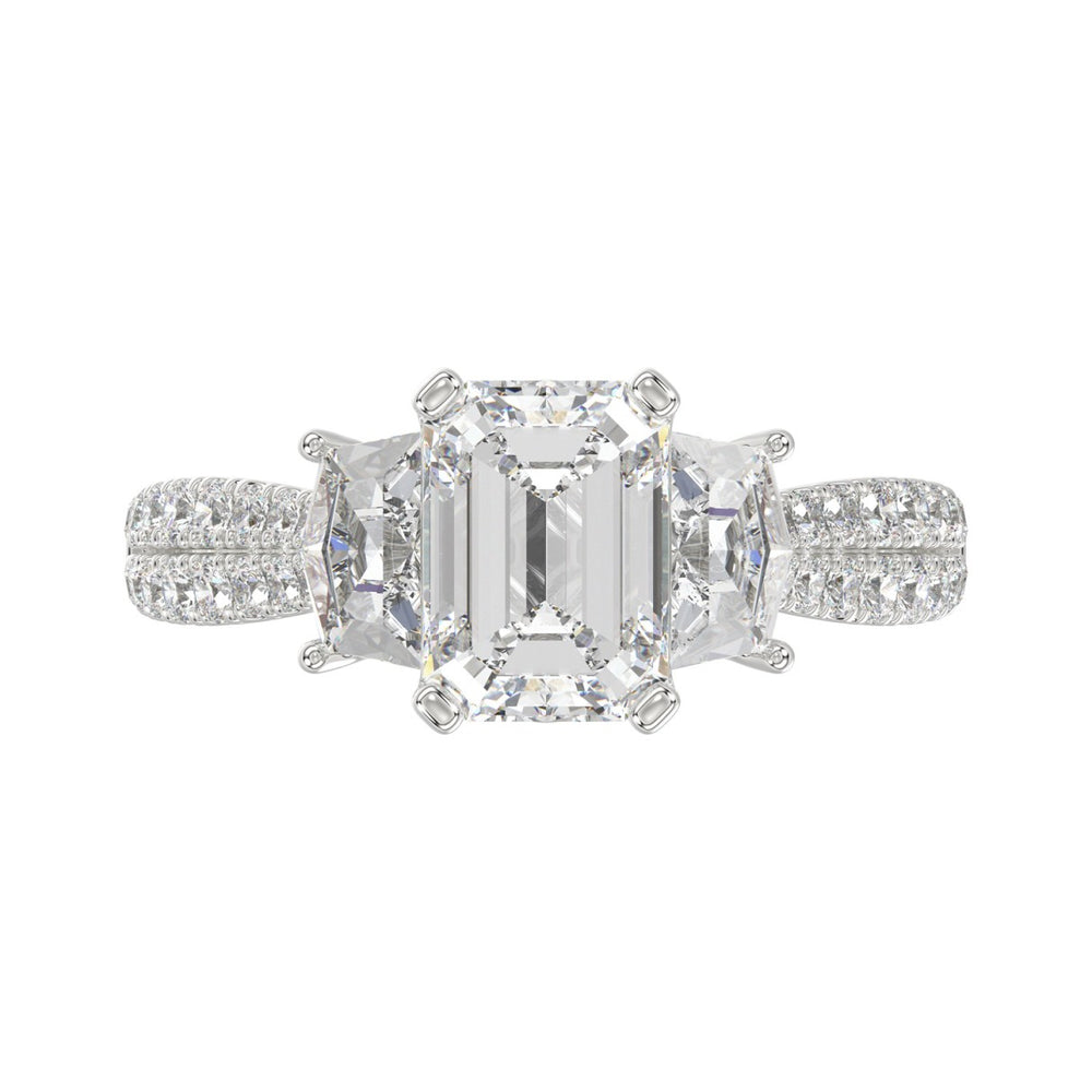LADIES RING 3CT ROUND/EMERALD/CADILLAC DIAMOND 14K WHITE GOLD (CENTER STONE EMERALD DIAMOND 2CT )