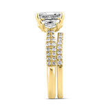 LADIES BRIDAL SET 3 1/4CT ROUND/EMERALD/CADLILAC DIAMOND 14K YELLOW GOLD (CENTER STONE EMERALD DIAMOND 2CT )