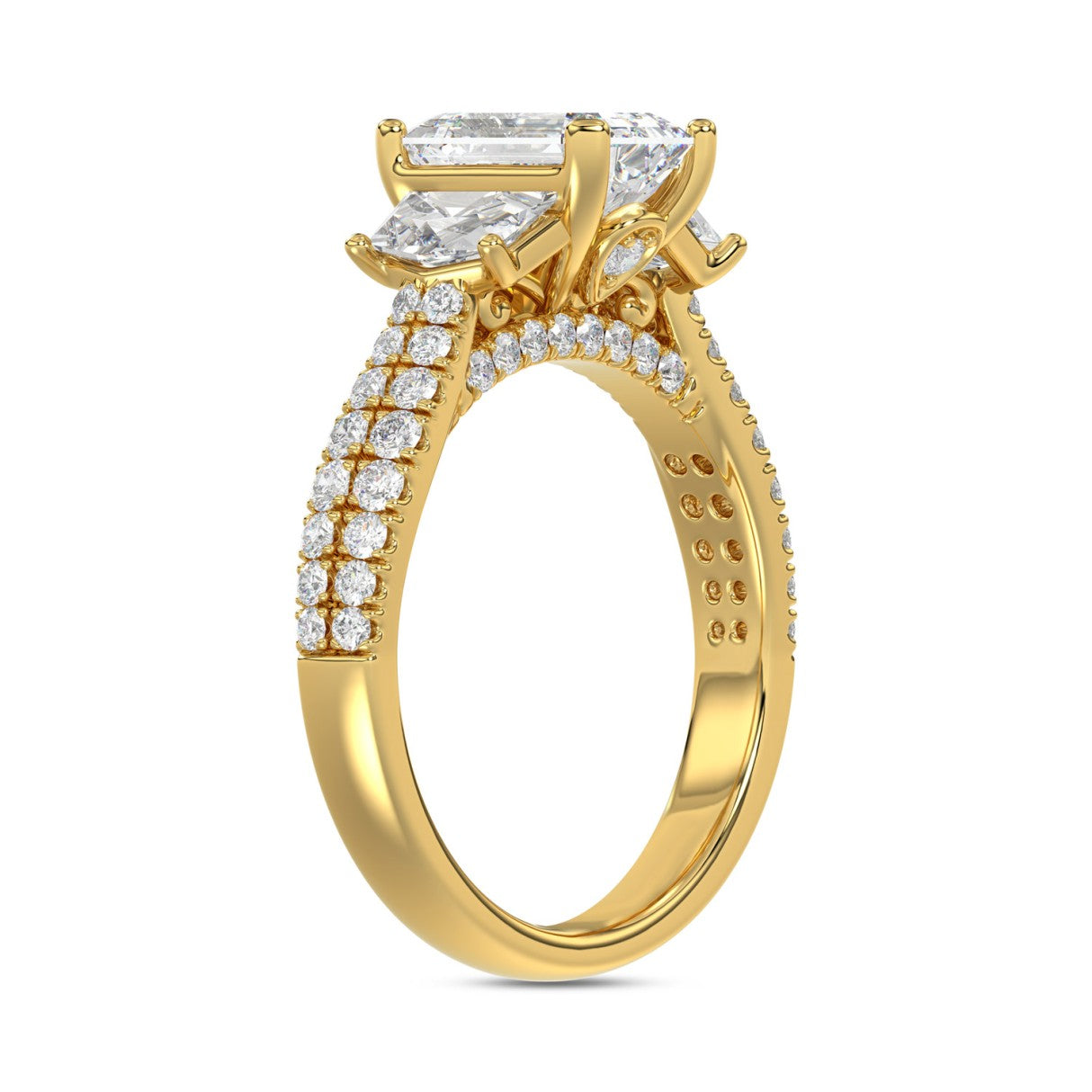 LADIES RING 3 1/4CT ROUND/EMERALD/CADILLAC DIAMOND 14K YELLOW GOLD (CENTER STONE EMERALD DIAMOND 2.00CT)