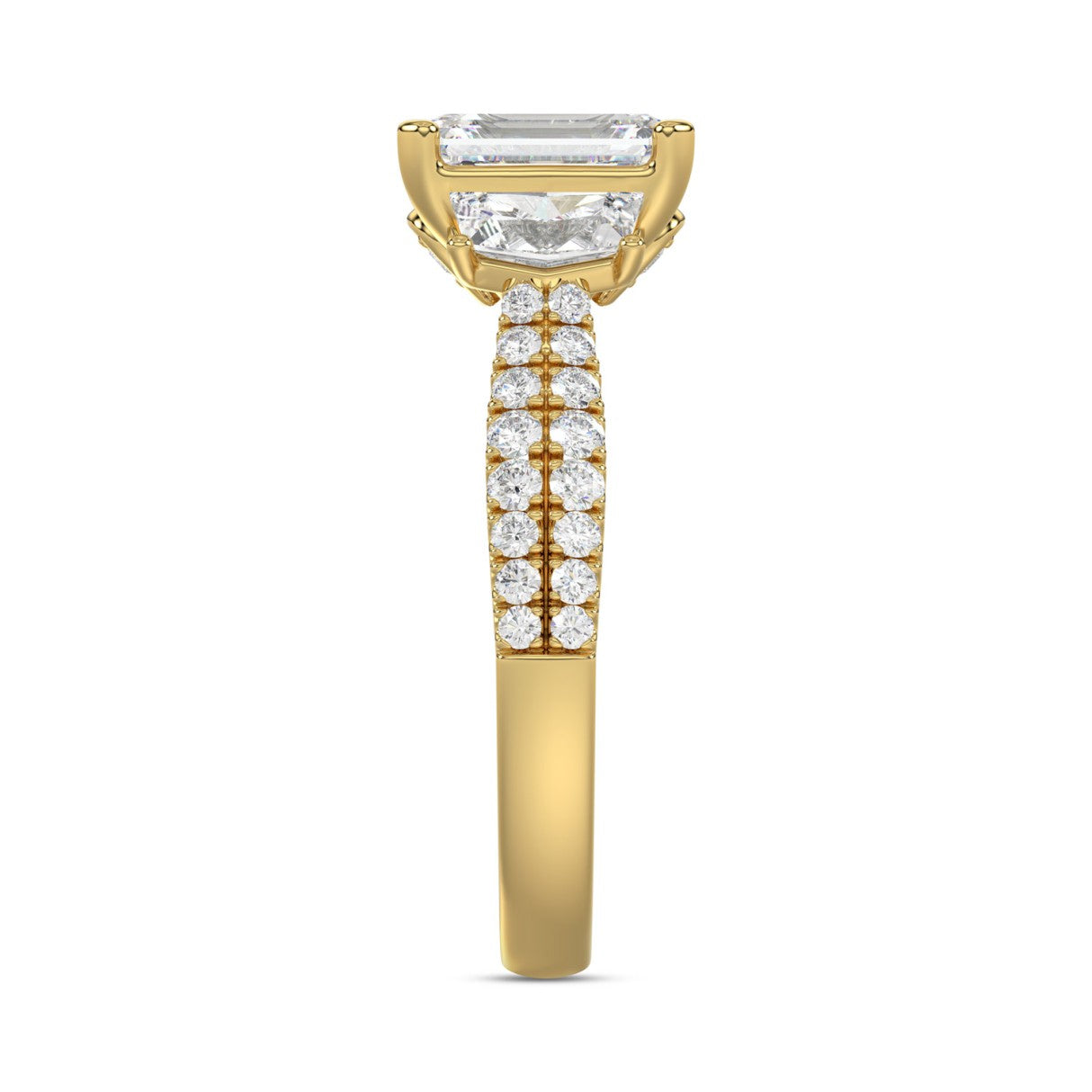 LADIES RING 3 1/4CT ROUND/EMERALD/CADILLAC DIAMOND 14K YELLOW GOLD (CENTER STONE EMERALD DIAMOND 2.00CT)