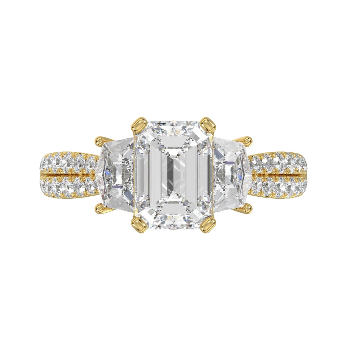 LADIES RING 3 1/4CT ROUND/EMERALD/CADILLAC DIAMOND 14K YELLOW GOLD (CENTER STONE EMERALD DIAMOND 2.00CT)