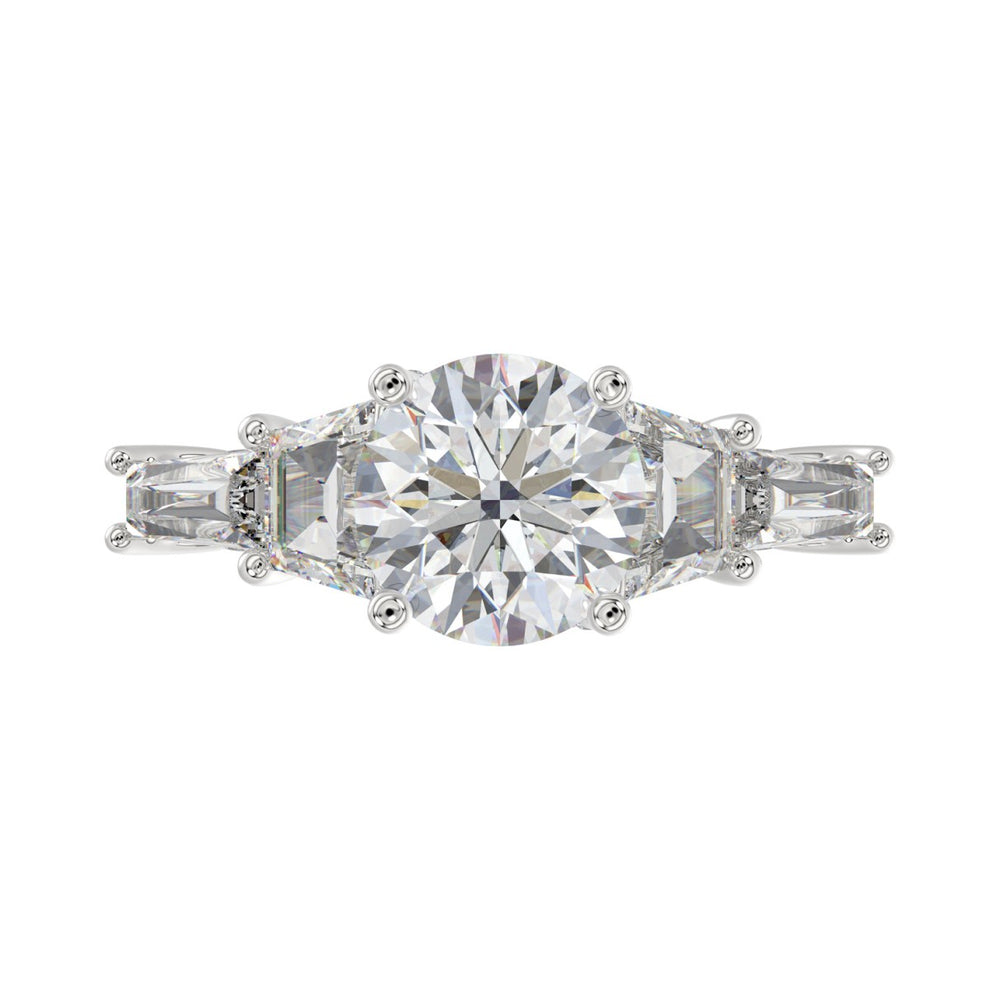 LADIES RING 3 3/4CT ROUND/TRAPEZOID/BAGUETTE DIAMOND 14K WHITE GOLD (CENTER STONE ROUND DIAMOND 2CT )