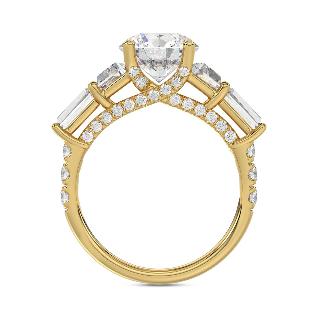 14K YELLOW GOLD 3 3/4CT ROUND/TRAPEZOID/BAGUETTE DIAMOND LADIES RING (CENTER STONE ROUND DIAMOND 2CT)