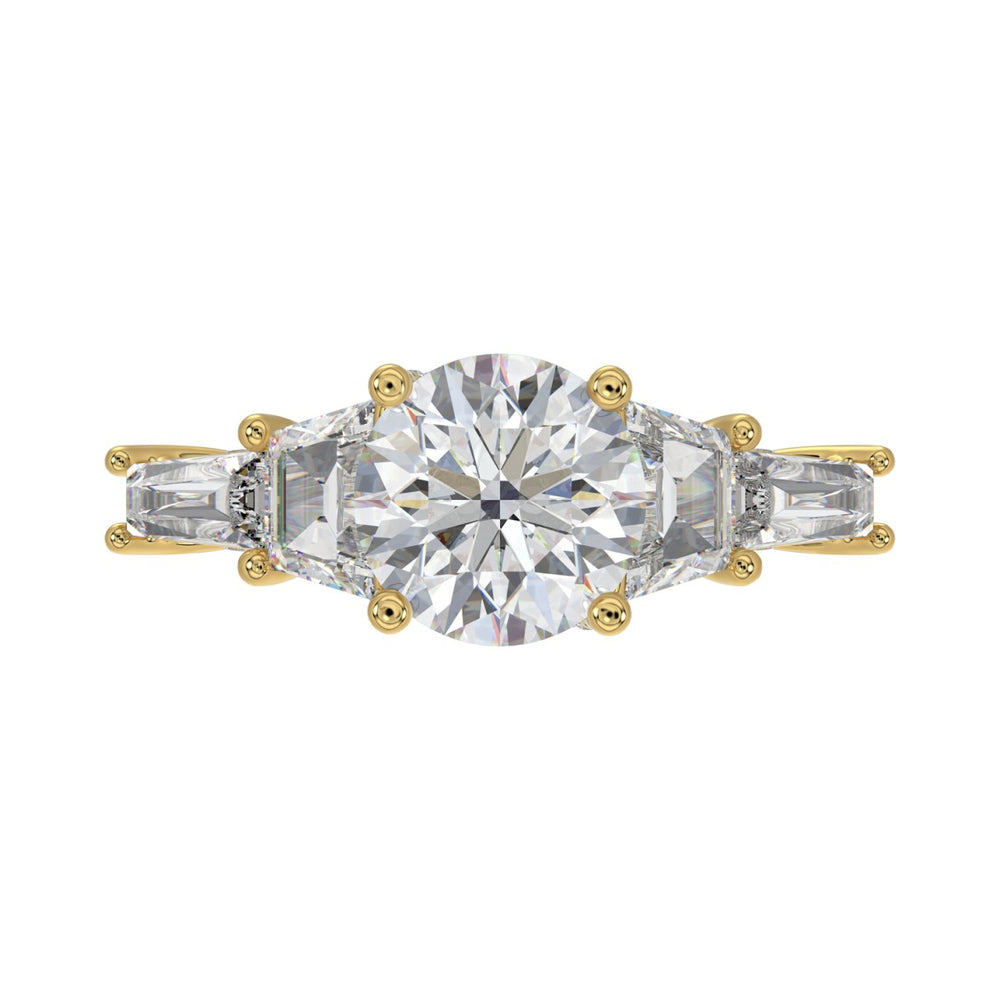 14K YELLOW GOLD 3 3/4CT ROUND/TRAPEZOID/BAGUETTE DIAMOND LADIES RING (CENTER STONE ROUND DIAMOND 2CT)