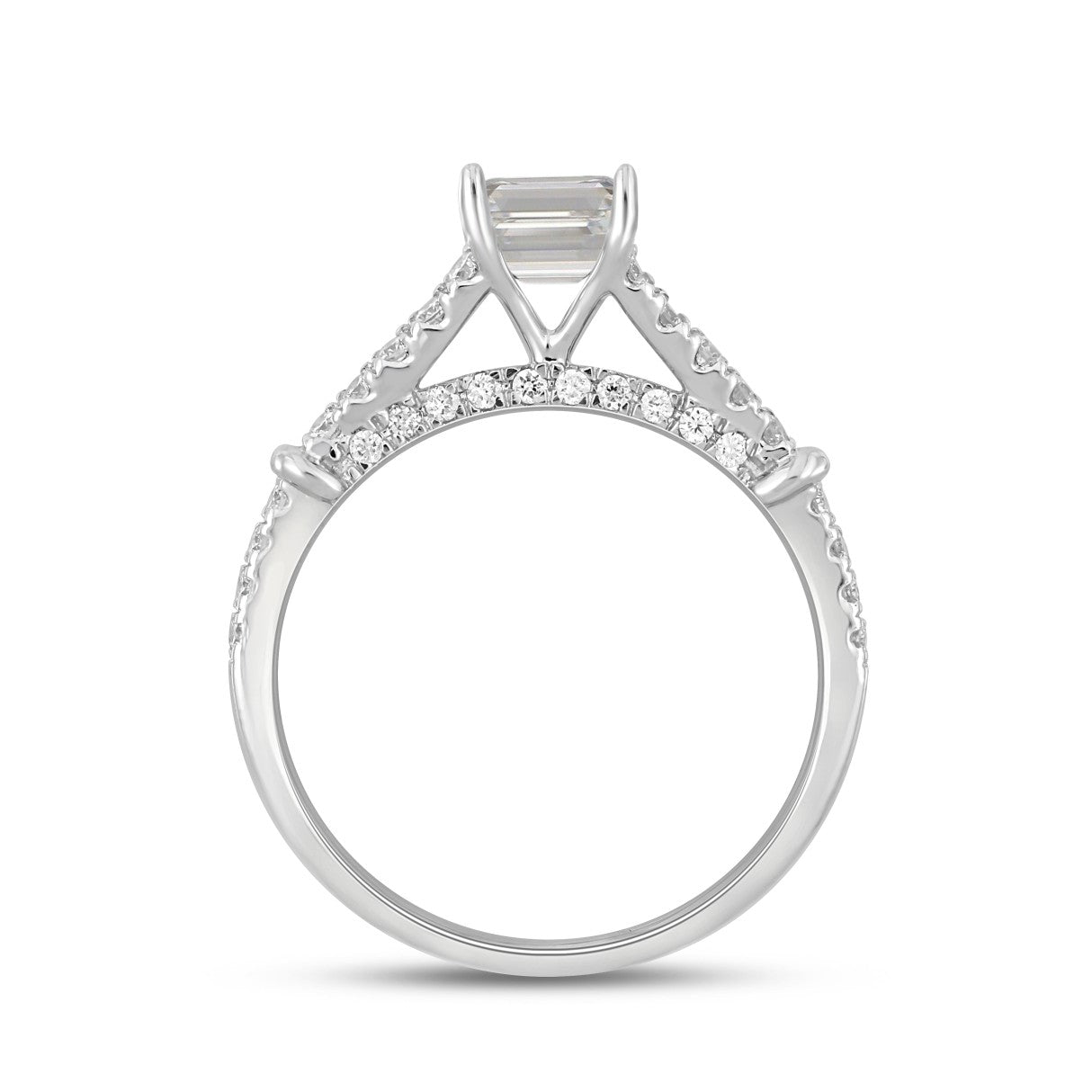 LADIES RING 2CT ROUND/EMERALD DIAMOND 14K WHITE GOLD (CENTER STONE EMERALD DIAMOND 1 1/2CT )