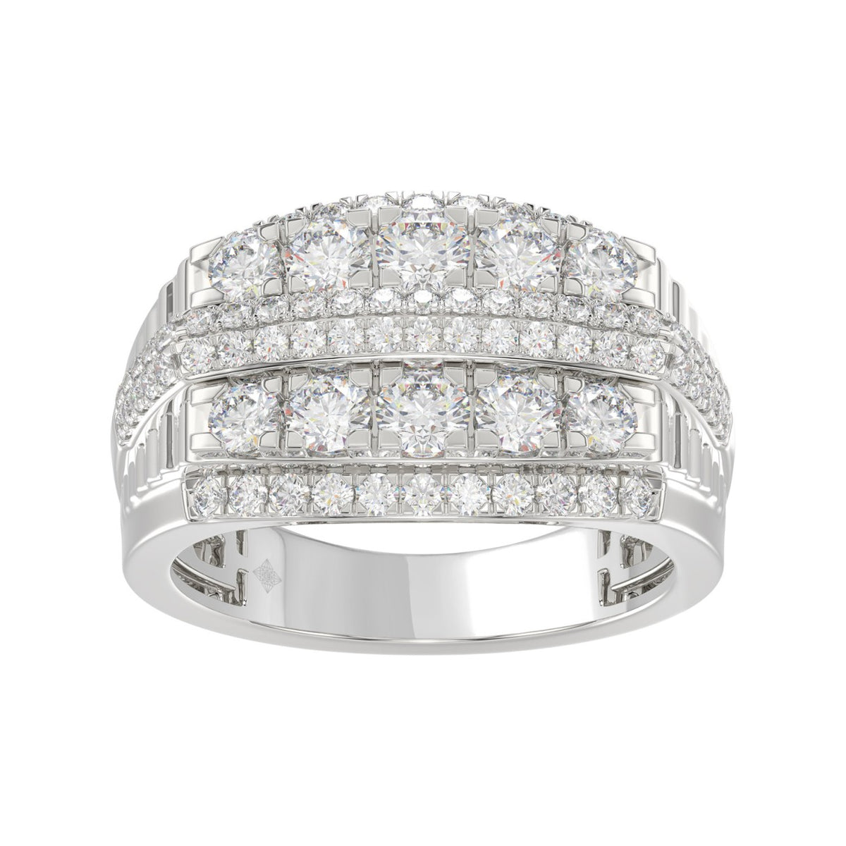 14K WHITE GOLD 2.00CT ROUND DIAMOND MEN'S RING