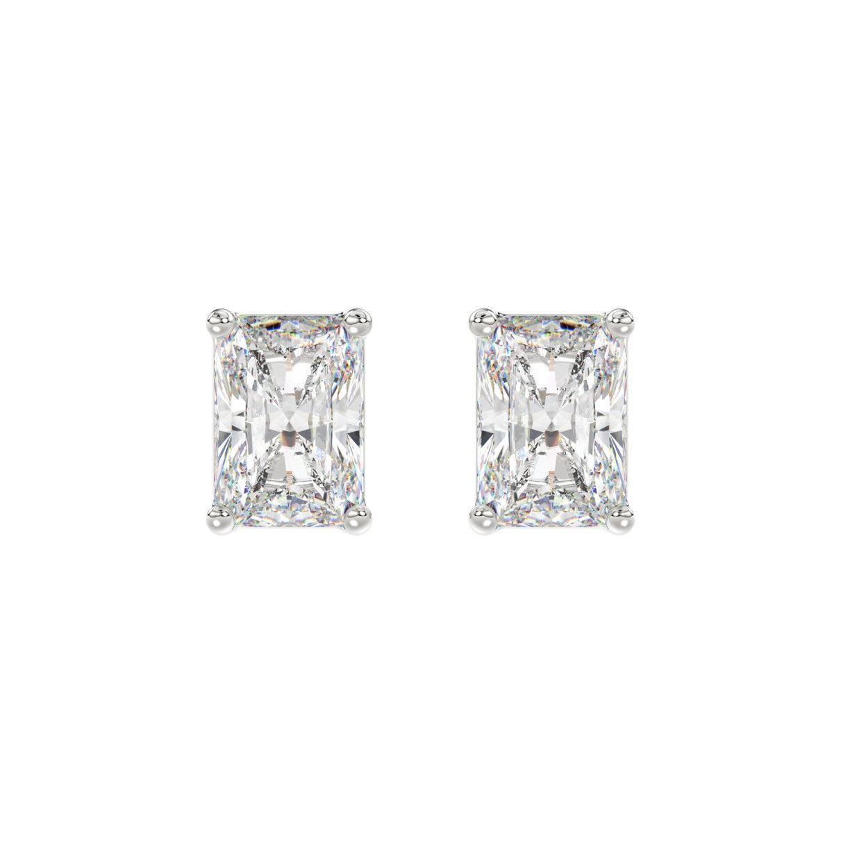 14K WHITE GOLD 4CT RADIANT DIAMOND LADIES SOLITAIRE EARRINGS 