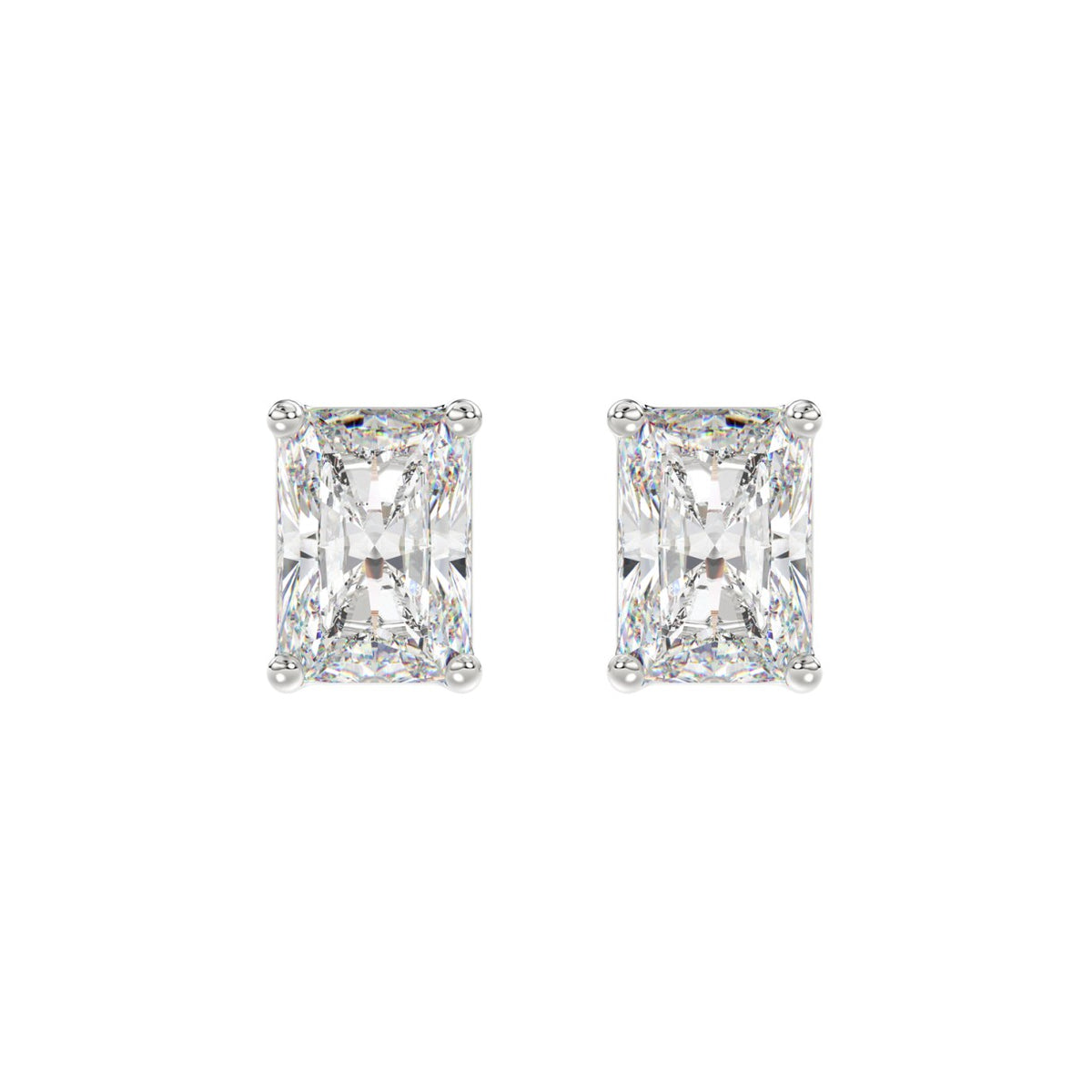 14K WHITE GOLD 4CT RADIANT DIAMOND LADIES SOLITAIRE EARRINGS 