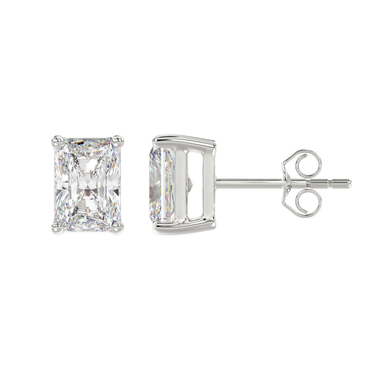 14K WHITE GOLD 4CT RADIANT DIAMOND LADIES SOLITAIRE EARRINGS 