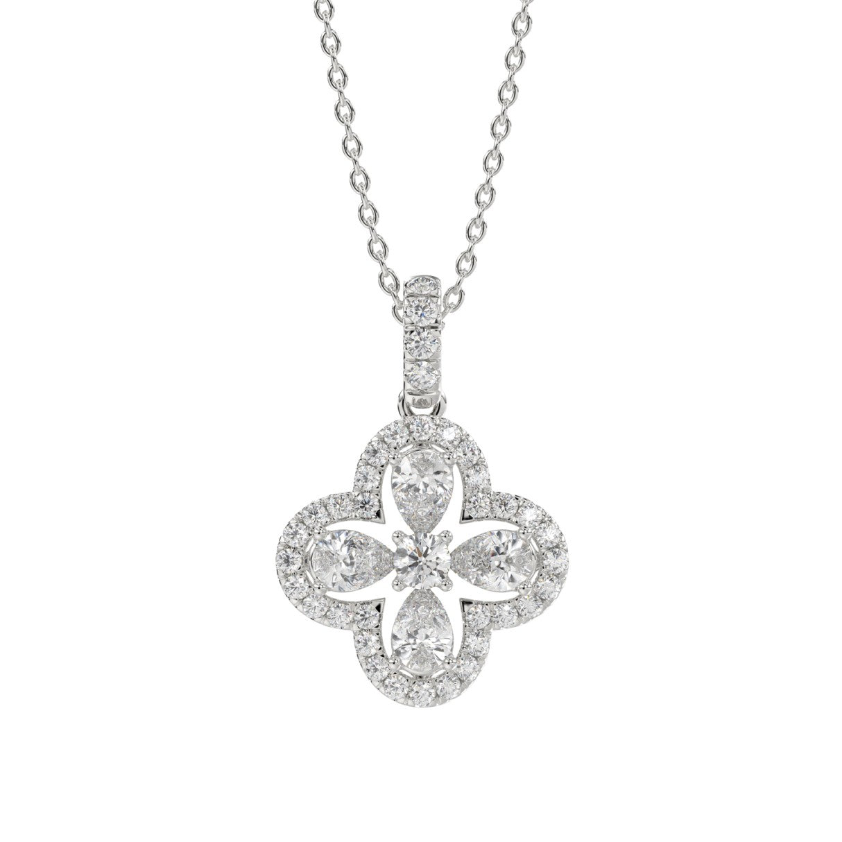 LADIES PENDANT 1CT ROUND/PEAR DIAMOND 14K WHITE GOLD