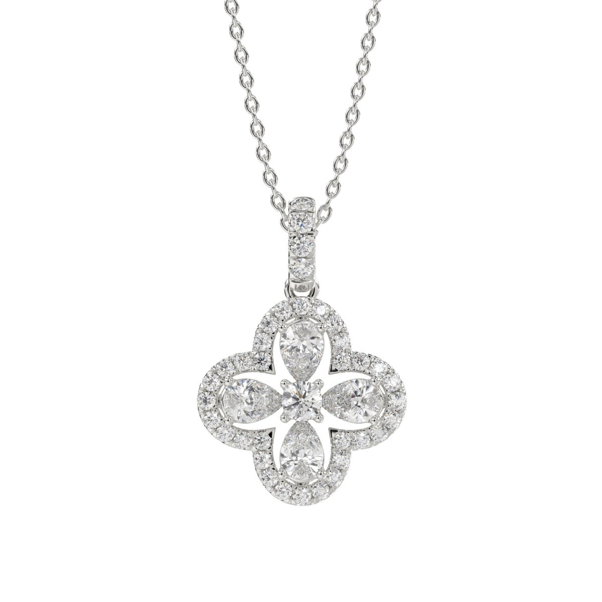 LADIES PENDANT 1CT ROUND/PEAR DIAMOND 14K WHITE GOLD