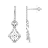 LADIES EARRINGS 1 1/3CT ROUND/PRINCESS DIAMOND 14K WHITE GOLD