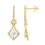 LADIES EARRINGS 1 1/3CT ROUND/PRINCESS DIAMOND 14K YELLOW GOLD