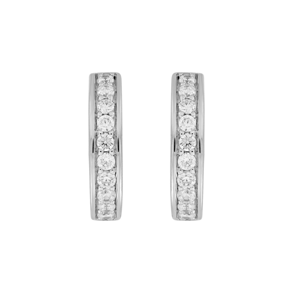 LADIES HOOP EARRINGS  5/8CT ROUND DIAMOND 14K WHITE GOLD