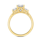 LADIES RING 2 3/4CT ROUND/TRAPEZOID/EMERALD DIAMOND 14K YELLOW GOLD