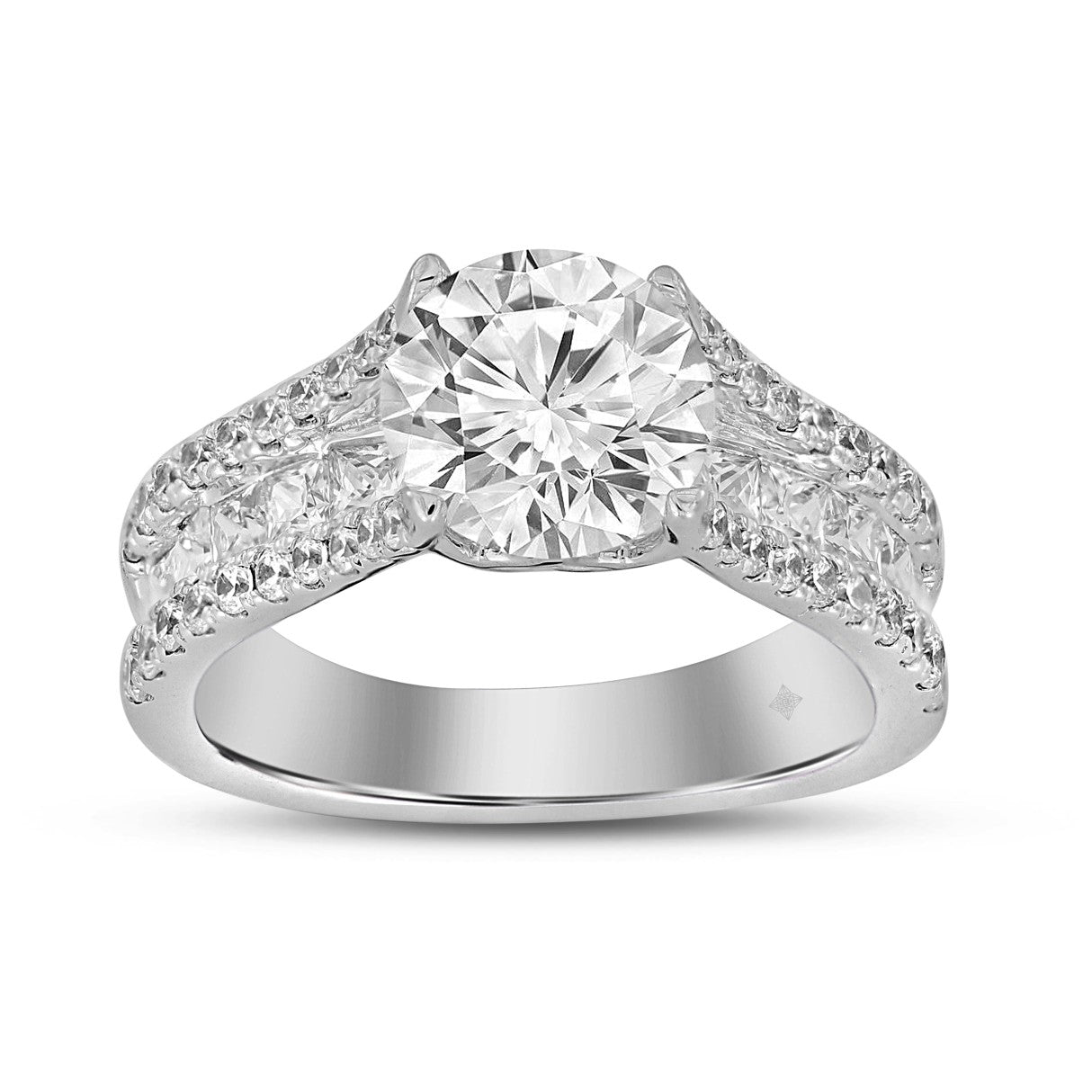 LADIES RING 3 1/2CT ROUND DIAMOND 14K WHITE GOLD (CENTER STONE ROUND DIAMOND 2CT )