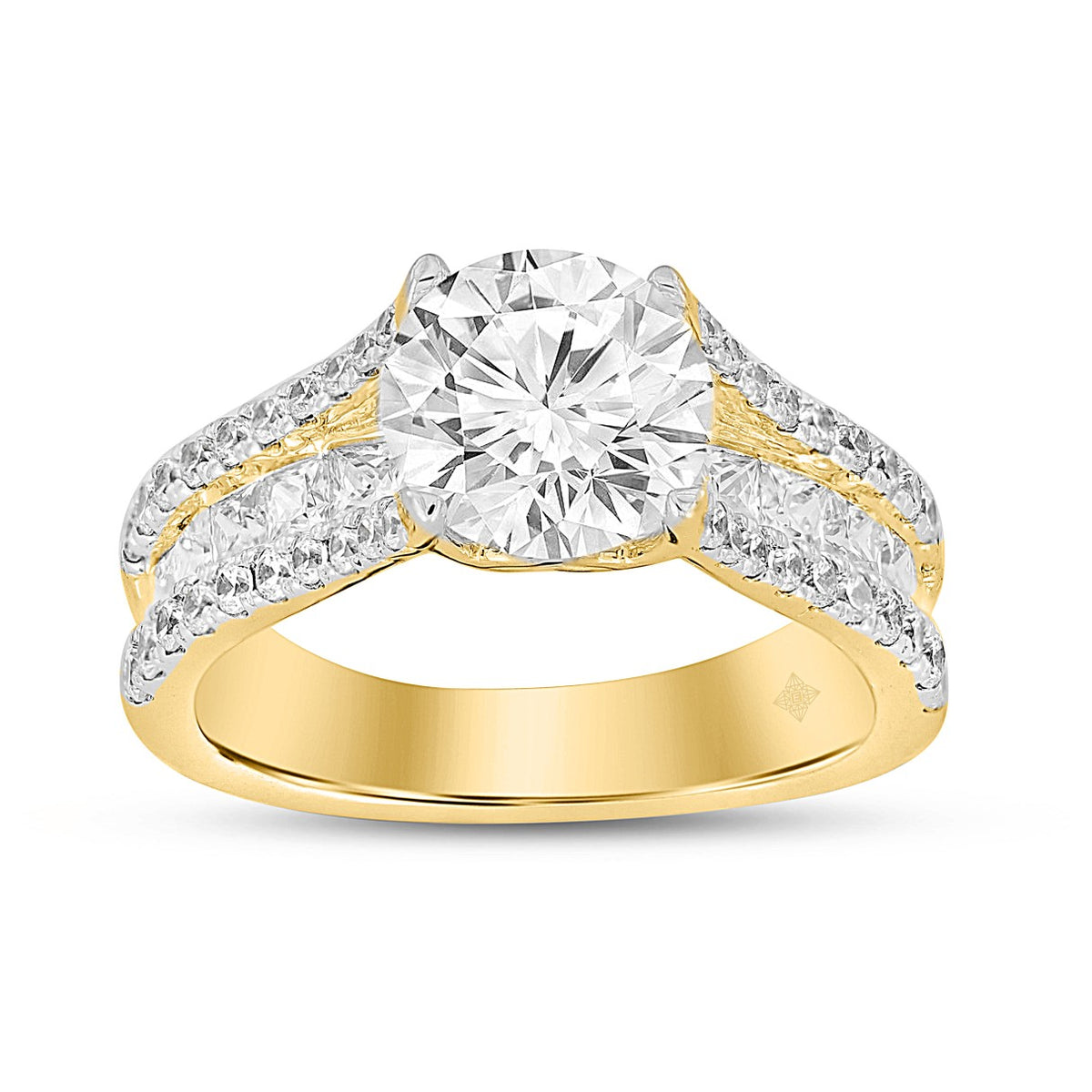 LADIES RING 3 1/2CT ROUND DIAMOND 14K YELLOW GOLD (CENTER STONE ROUND DIAMOND 2CT )