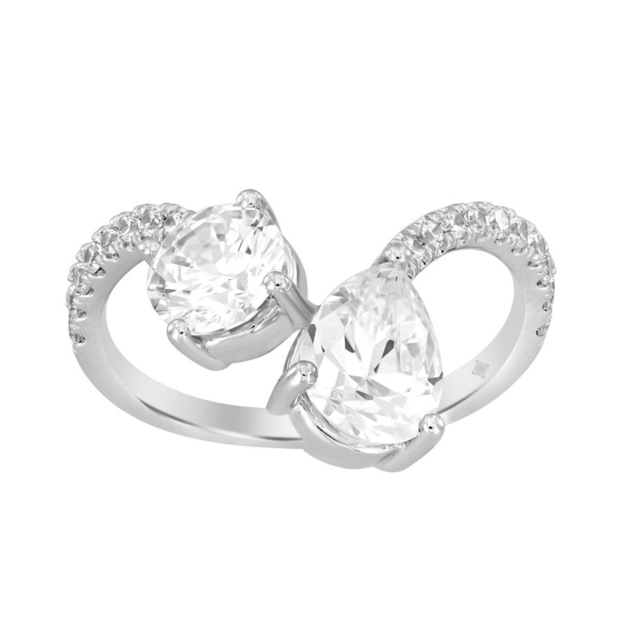 LADIES RING 2CT ROUND/PEAR DIAMOND 14K WHITE GOLD 