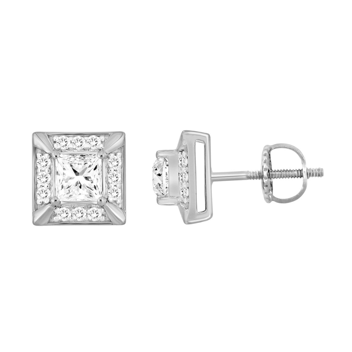 LADIES EARRINGS 1 1/4CT ROUND/PRINCESS DIAMOND 10K WHITE GOLD