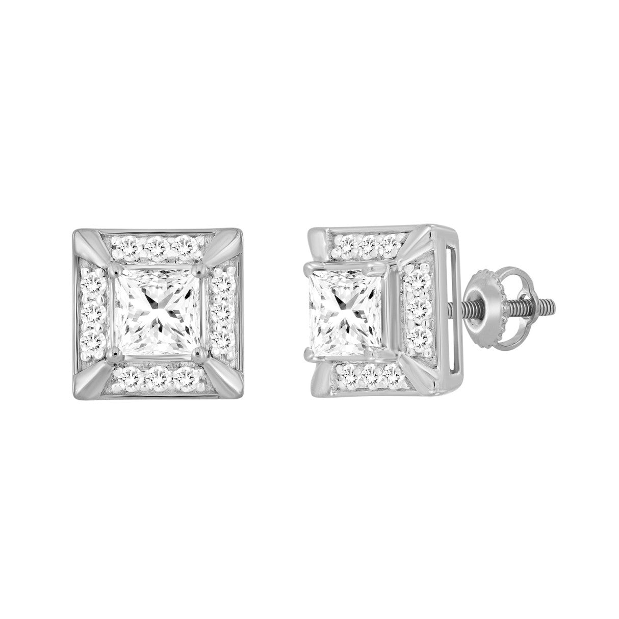 LADIES EARRINGS 1 1/4CT ROUND/PRINCESS DIAMOND 10K WHITE GOLD