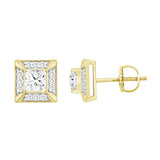 LADIES EARRINGS 1 1/4CT ROUND/PRINCESS DIAMOND 10K YELLOW GOLD