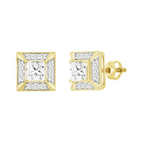 LADIES EARRINGS 1 1/4CT ROUND/PRINCESS DIAMOND 10K YELLOW GOLD